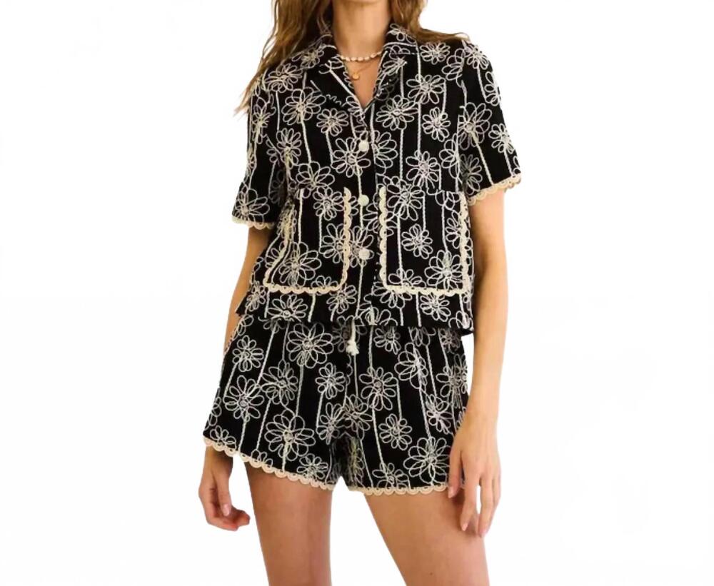 NEW THE GREII button down top & drawstring shorts set in black